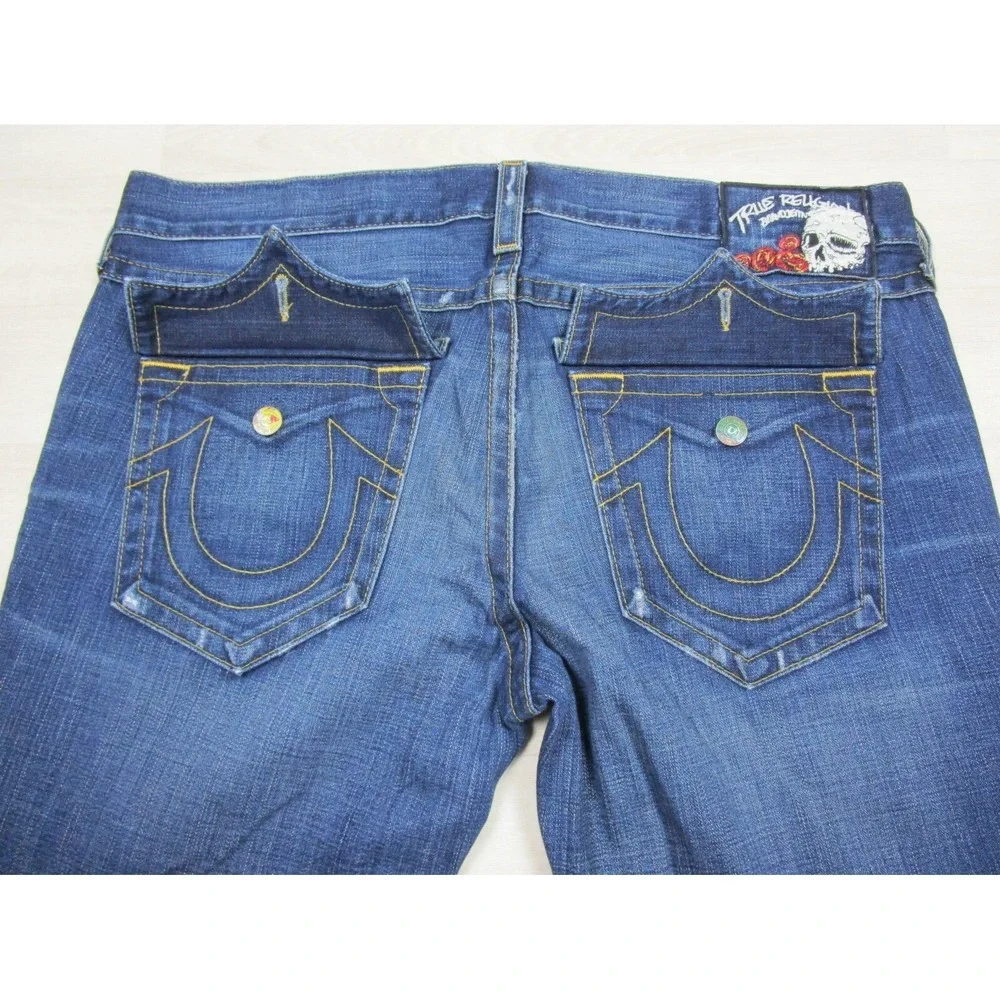 True Religion Men's Designer Jeans - Ricky Premium USA Straight 43x34 Flap Skull